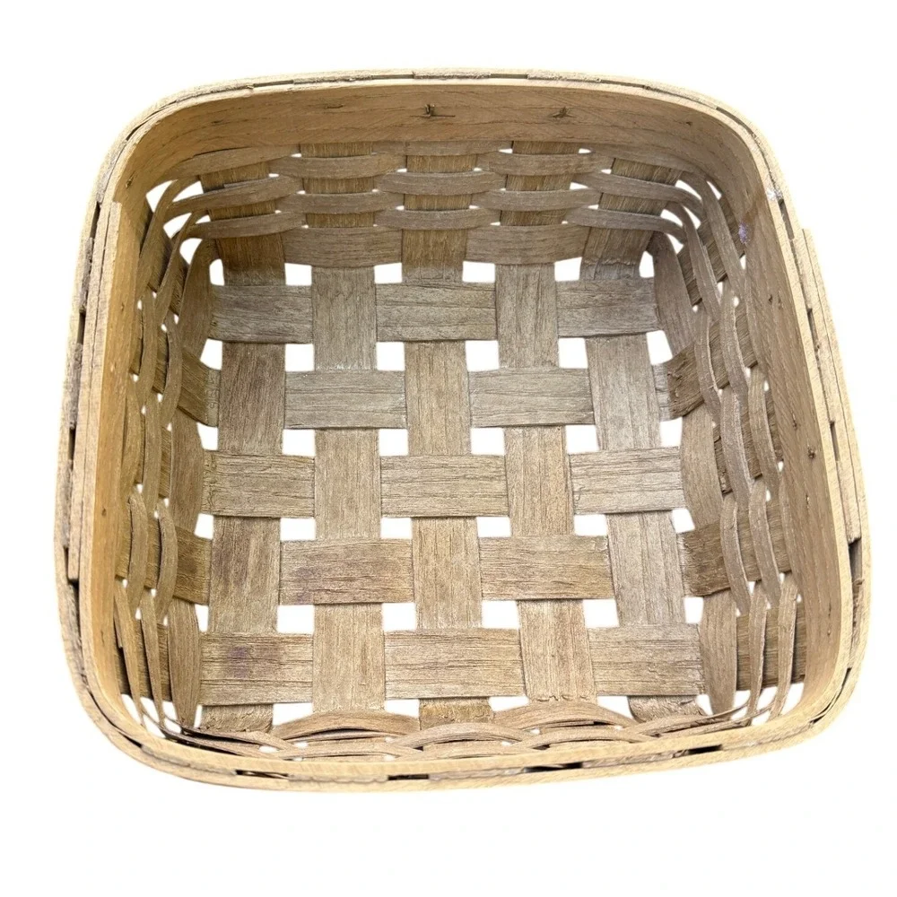Vintage Bentwood Woven Splint Basket‎ Square Natural Wood Storage Organizer